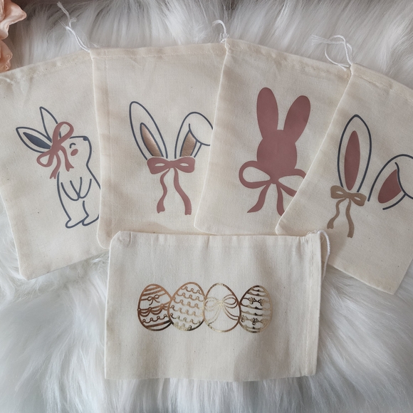 Other - Easter Bunny and Egg Cotton Bags - Cream Pink Rose Gold Easter Basket Bag